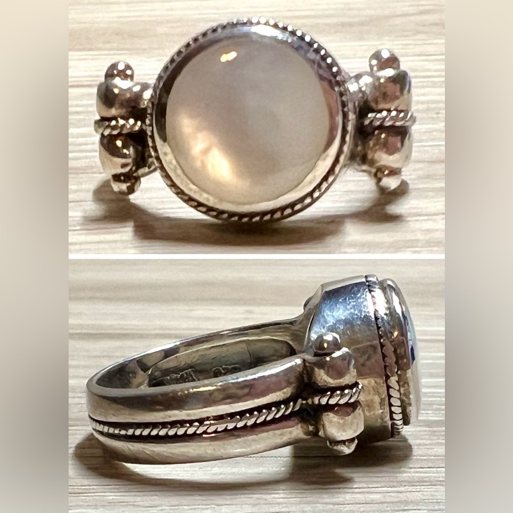 Artisan Designer Signed MWS Sterling Silver Moonstone Ring, Size 7.5